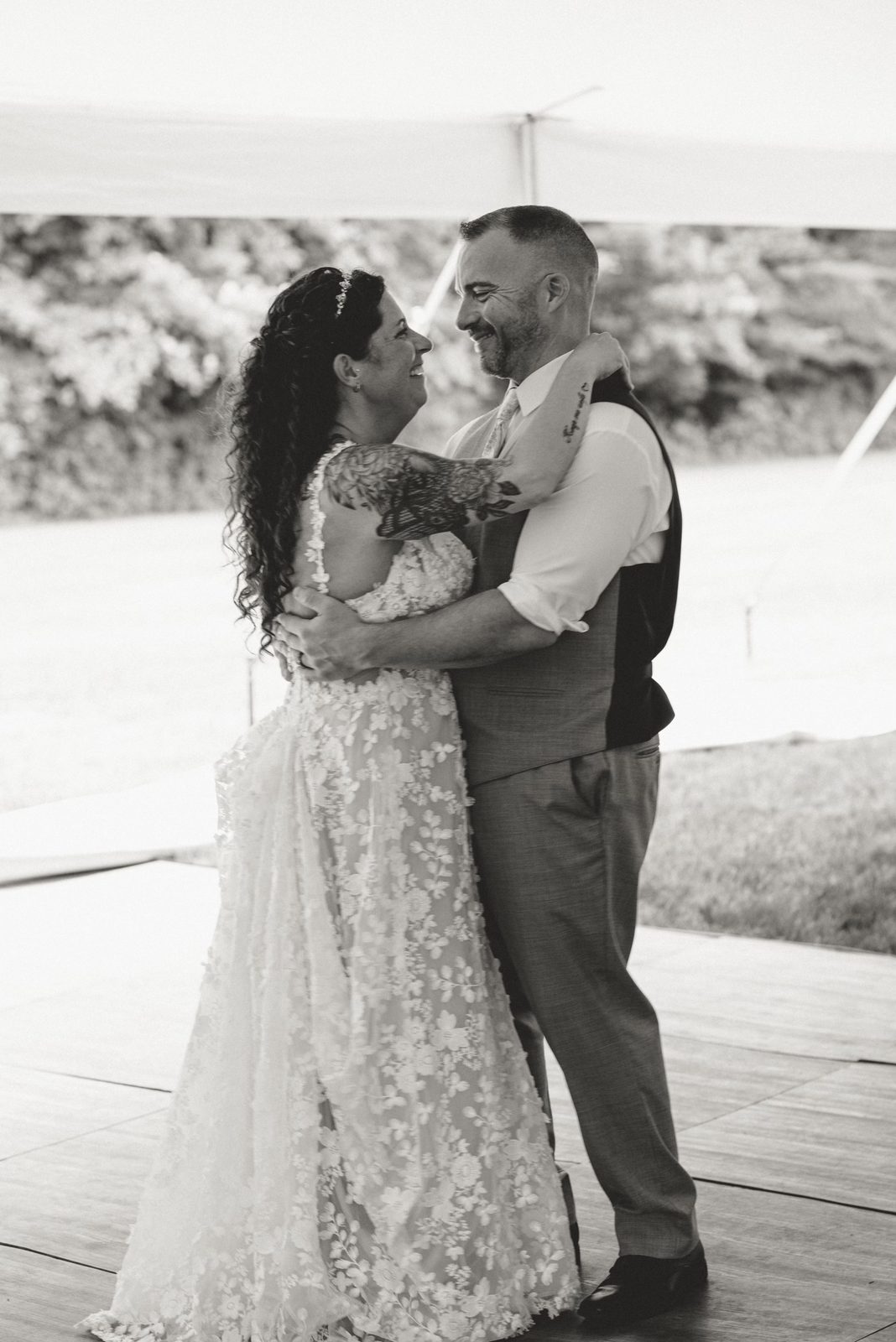Bride and groom sharing an intimate first dance