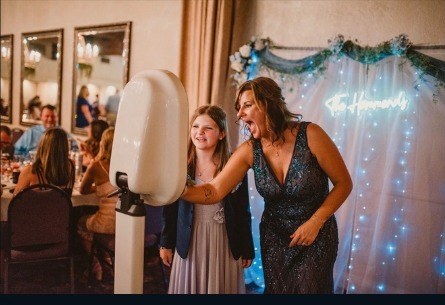 Guests enjoying the 413 Entertainment photo booth at a reception